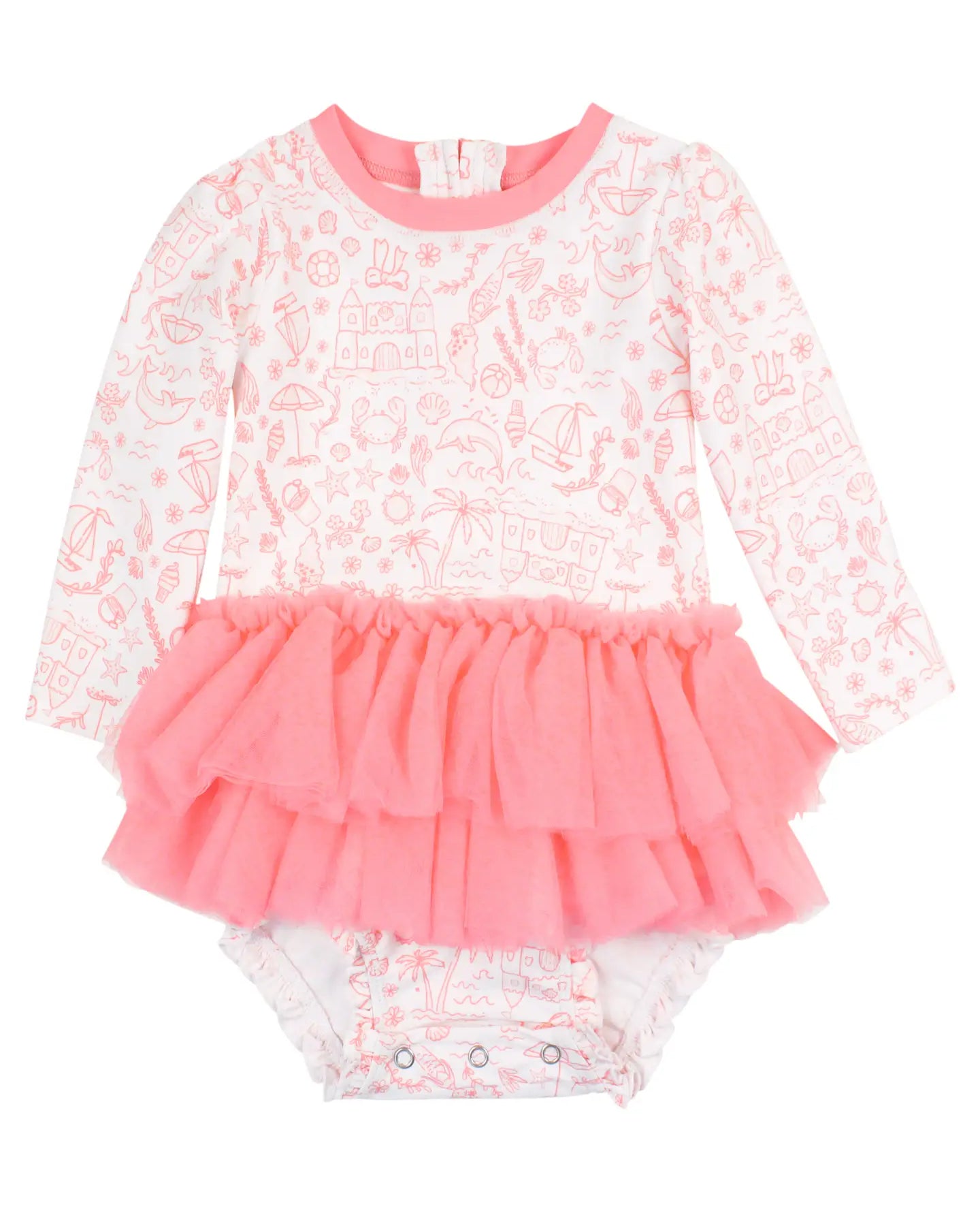 Baby Girl By The Seaside Tulle Skirted One Piece Rash Guard Swimsuit A Touch of Magnolia Boutique