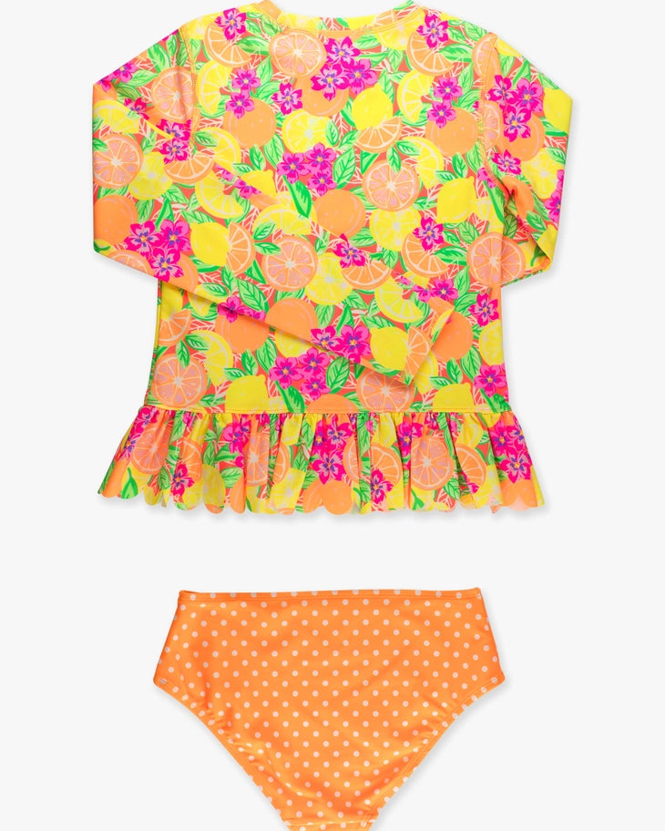 Tween Girls Neon Squeeze the Day Scallop Hem Long Sleeve Rash Guard 2-Piece Swimsuit A Touch of Magnolia Boutique