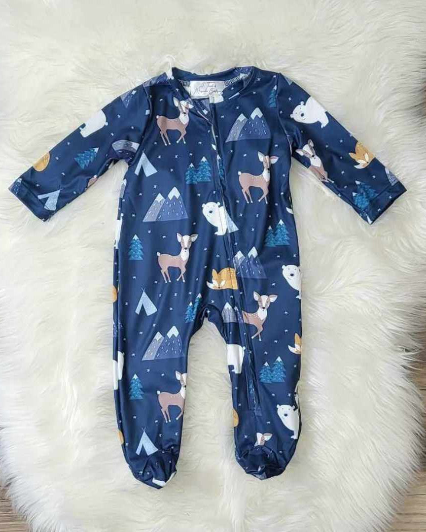 Baby Boy Woodland Zipper Sleeper Footed Romper A Touch of Magnolia Boutique