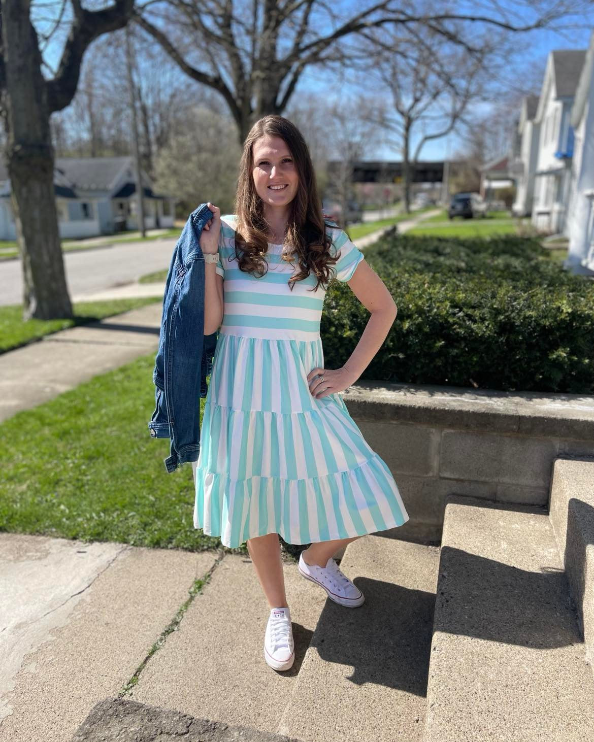 Aqua Striped Mom & Me Dress-Adult (size 3XL available) A Touch of Magnolia Boutique