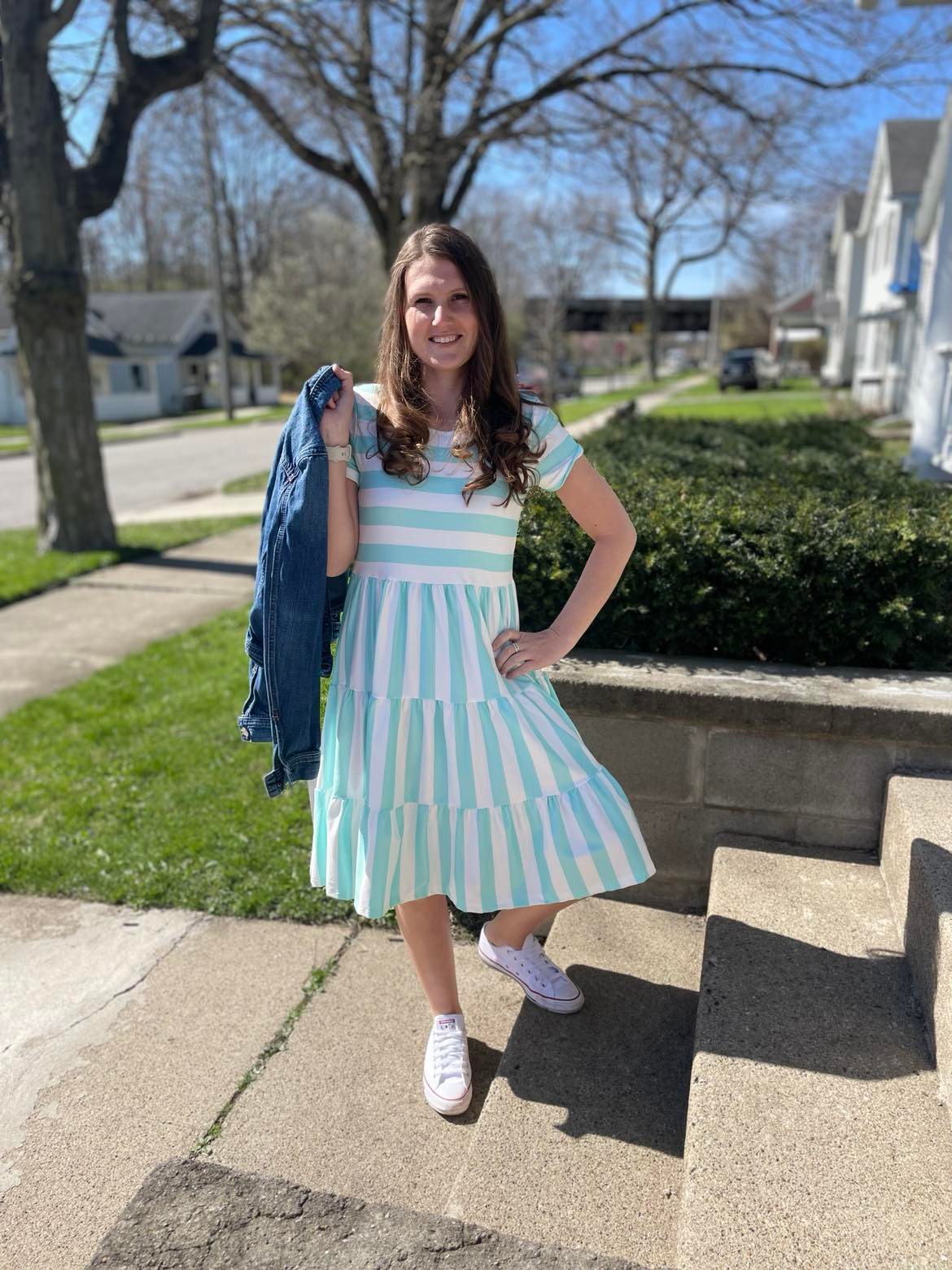 Aqua Striped Mom & Me Dress-Adult (size 3XL available) A Touch of Magnolia Boutique