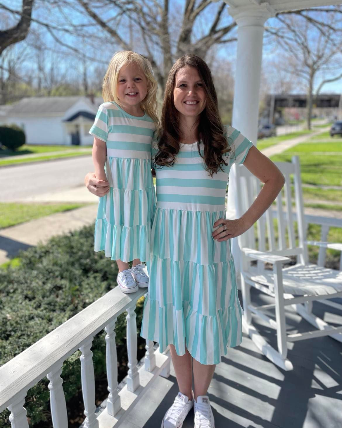 Aqua Striped Mom & Me Dress-Kids (size 12/14 available)  A Touch of Magnolia Boutique   