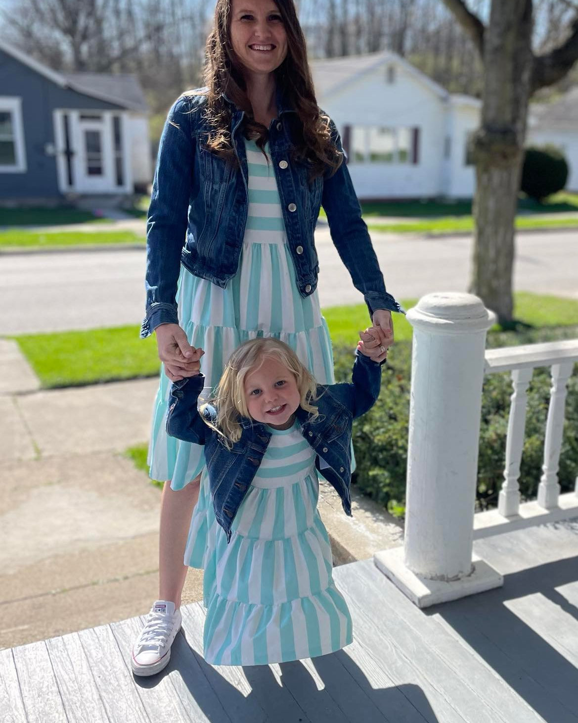 Aqua Striped Mom & Me Dress-Adult (size 3XL available) A Touch of Magnolia Boutique