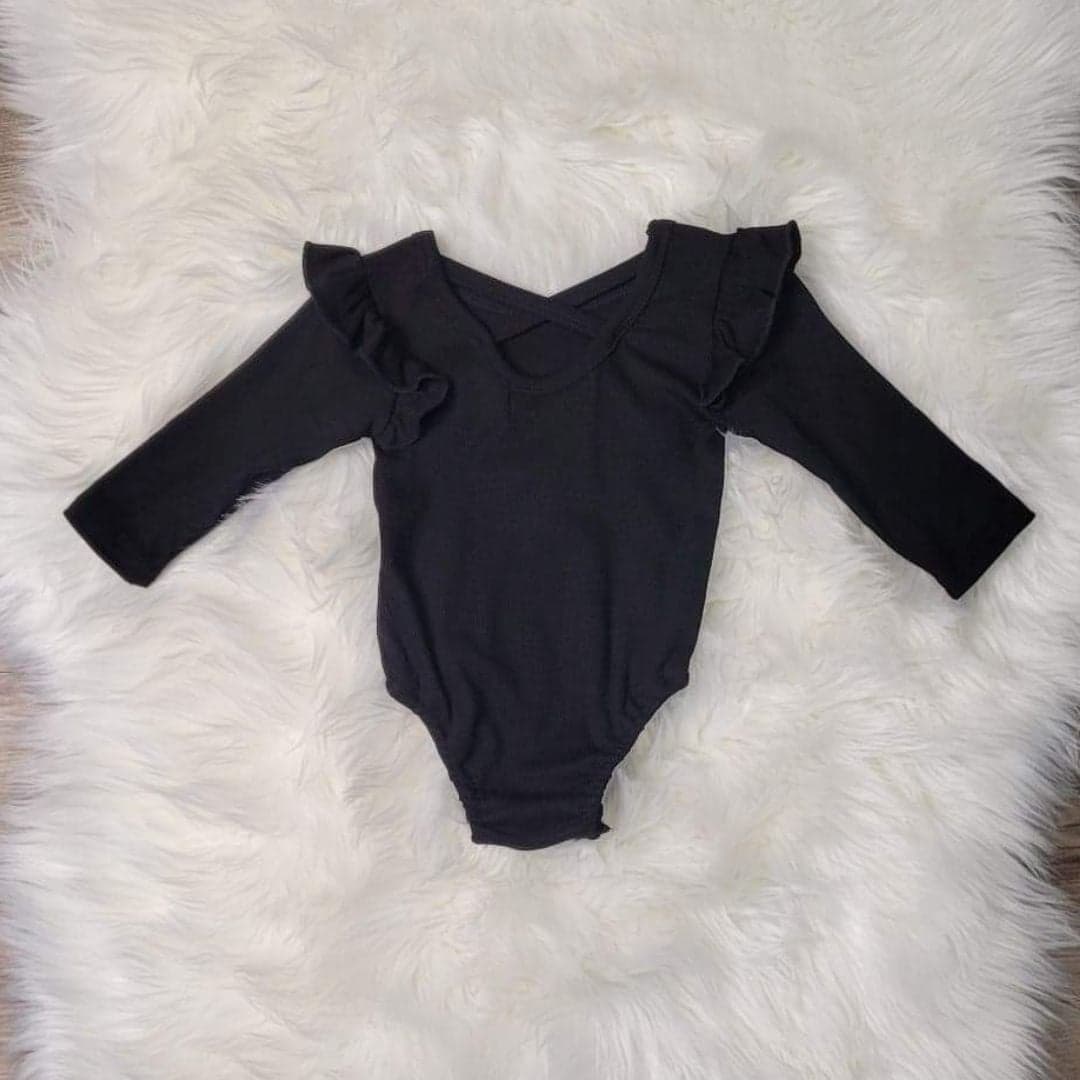 Black Ribbed Flutter Long Sleeve Leo A Touch of Magnolia Boutique