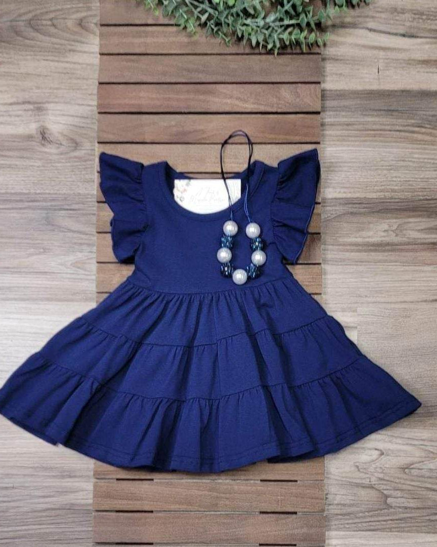Mom & Me Blue Flutter Sleeve Tier Dress-Kids  A Touch of Magnolia Boutique   