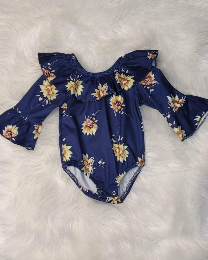 Baby Girl Blue Floral Ruffle Romper A Touch of Magnolia Boutique