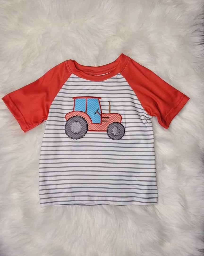 Boys Short Sleeve Red Tractor Top  A Touch of Magnolia Boutique   
