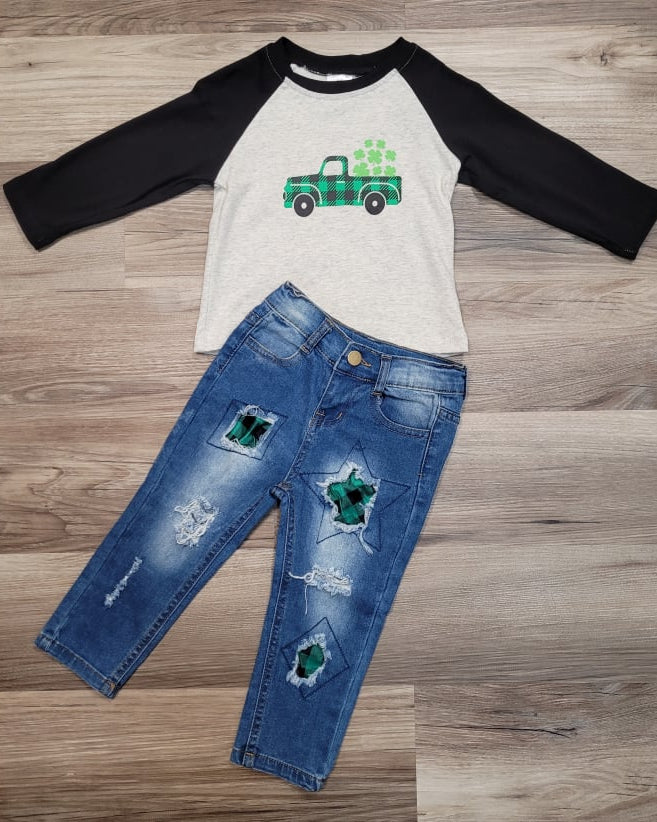 Boys Shamrock Truck Distressed Denim Set  A Touch of Magnolia Boutique   