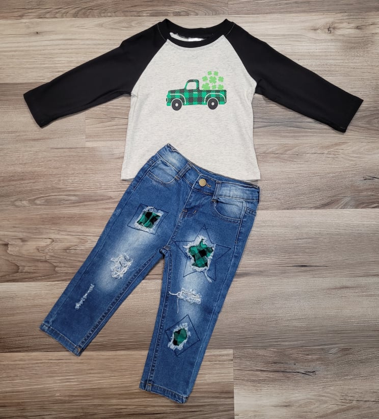 Boys Shamrock Truck Distressed Denim Set A Touch of Magnolia Boutique