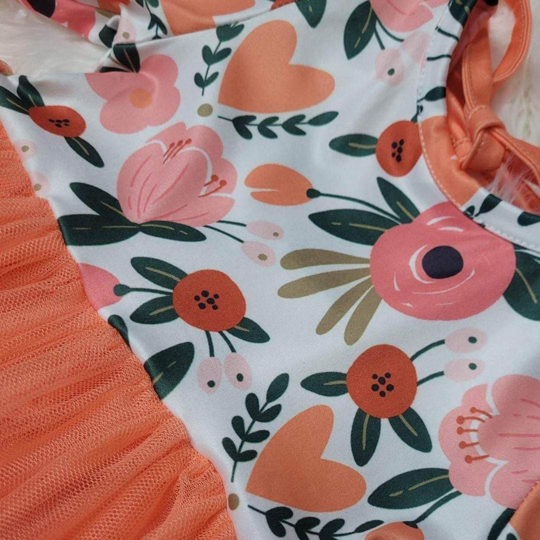 Bright Coral Tulle Floral Hearts Dress A Touch of Magnolia Boutique