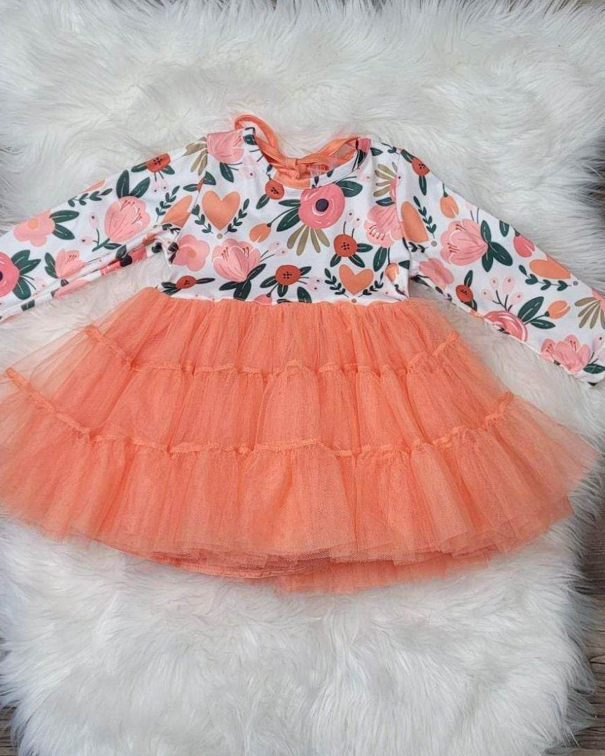 Bright Coral Tulle Floral Hearts Dress A Touch of Magnolia Boutique