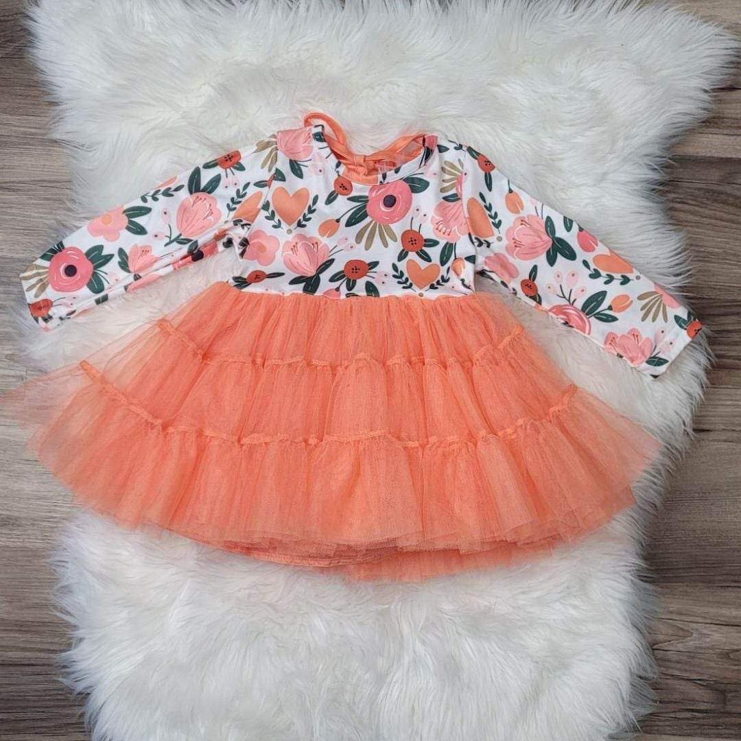 Bright Coral Tulle Floral Hearts Dress A Touch of Magnolia Boutique