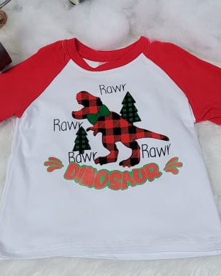 Boys Buffalo Plaid Dinosaur Top A Touch of Magnolia Boutique