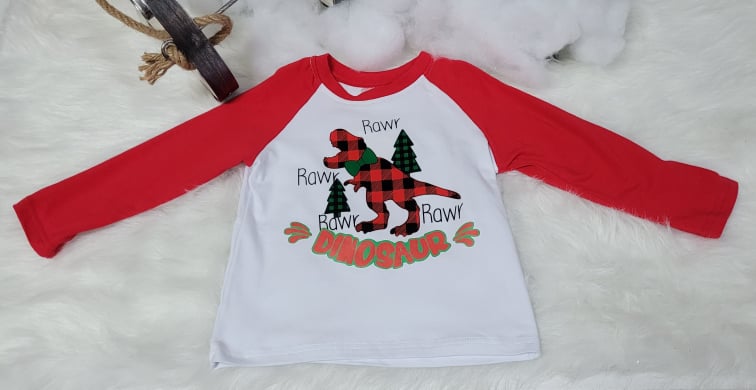 Boys Buffalo Plaid Dinosaur Top A Touch of Magnolia Boutique