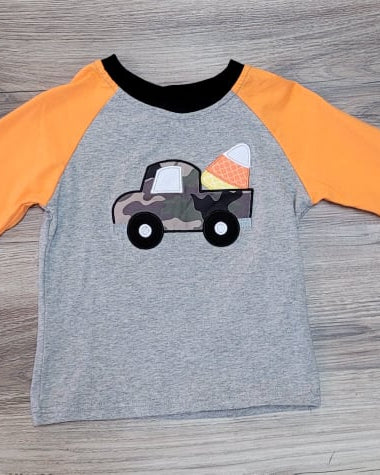 Boys Camo Candy Corn Truck Top A Touch of Magnolia Boutique