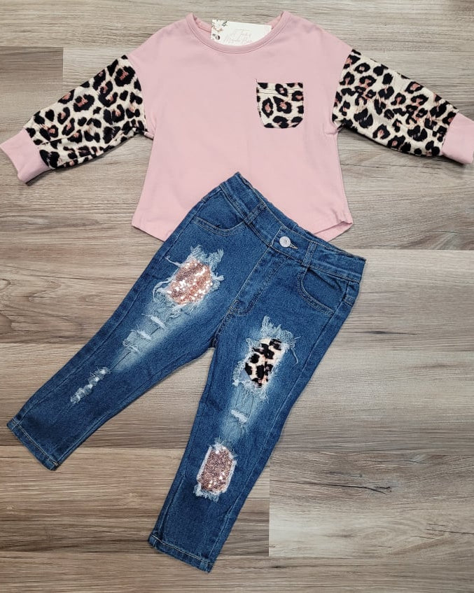 Cheetah Pocket Top with Distressed Denim Set A Touch of Magnolia Boutique