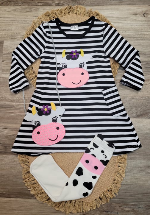 Striped Cow Dress Set A Touch of Magnolia Boutique