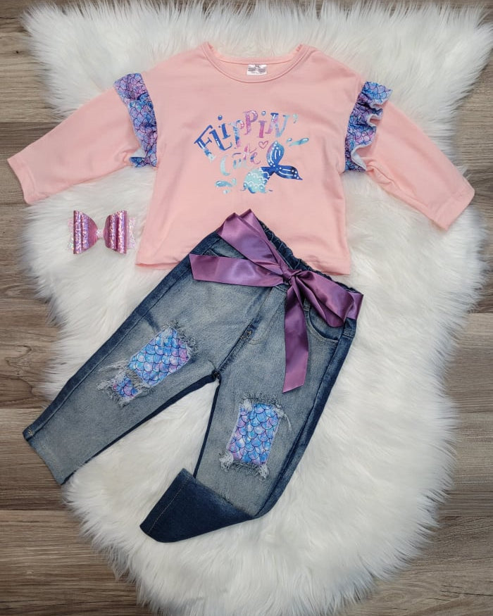 Flippin Cute Mermaid Distressed Denim Set  A Touch of Magnolia Boutique   