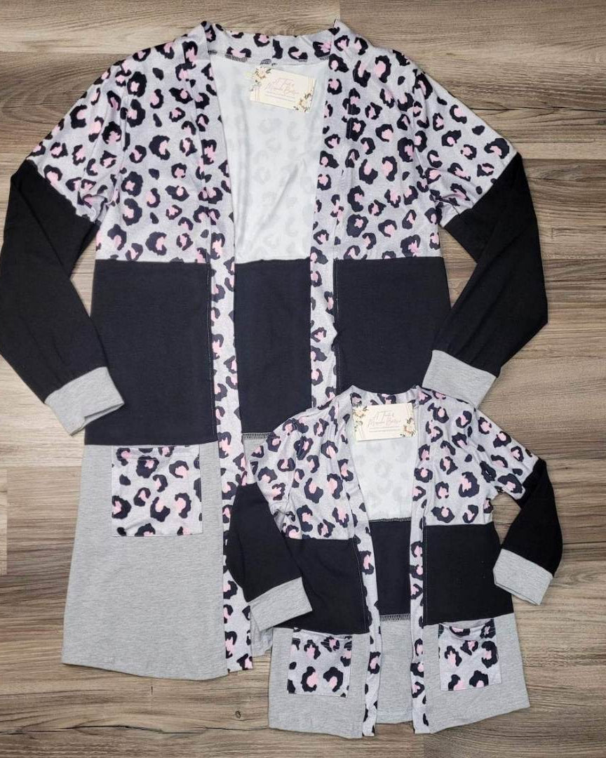 Grey & Pink Leopard Cardigan-Mom & Me-Adult A Touch of Magnolia Boutique