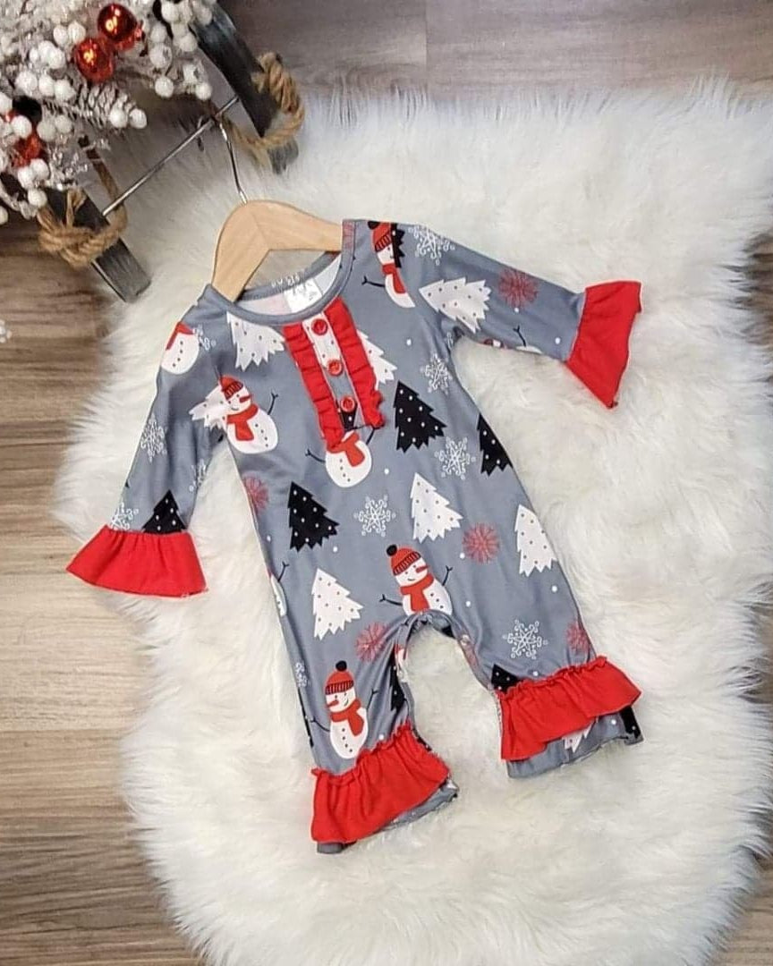 Baby Girl Grey Snowman Romper  A Touch of Magnolia Boutique   