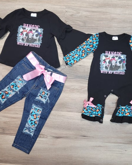 Hanging With My Heifers Cheetah Distressed Denim Set A Touch of Magnolia Boutique