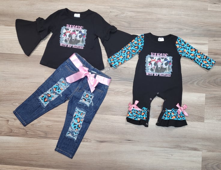 Hanging With My Heifers Cheetah Distressed Denim Set A Touch of Magnolia Boutique