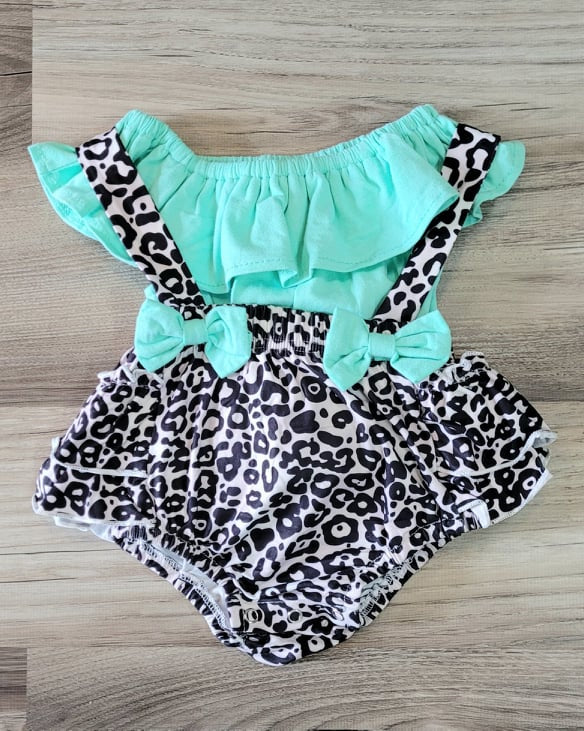 Baby Girl Mint Leopard Baby Romper  A Touch of Magnolia Boutique   