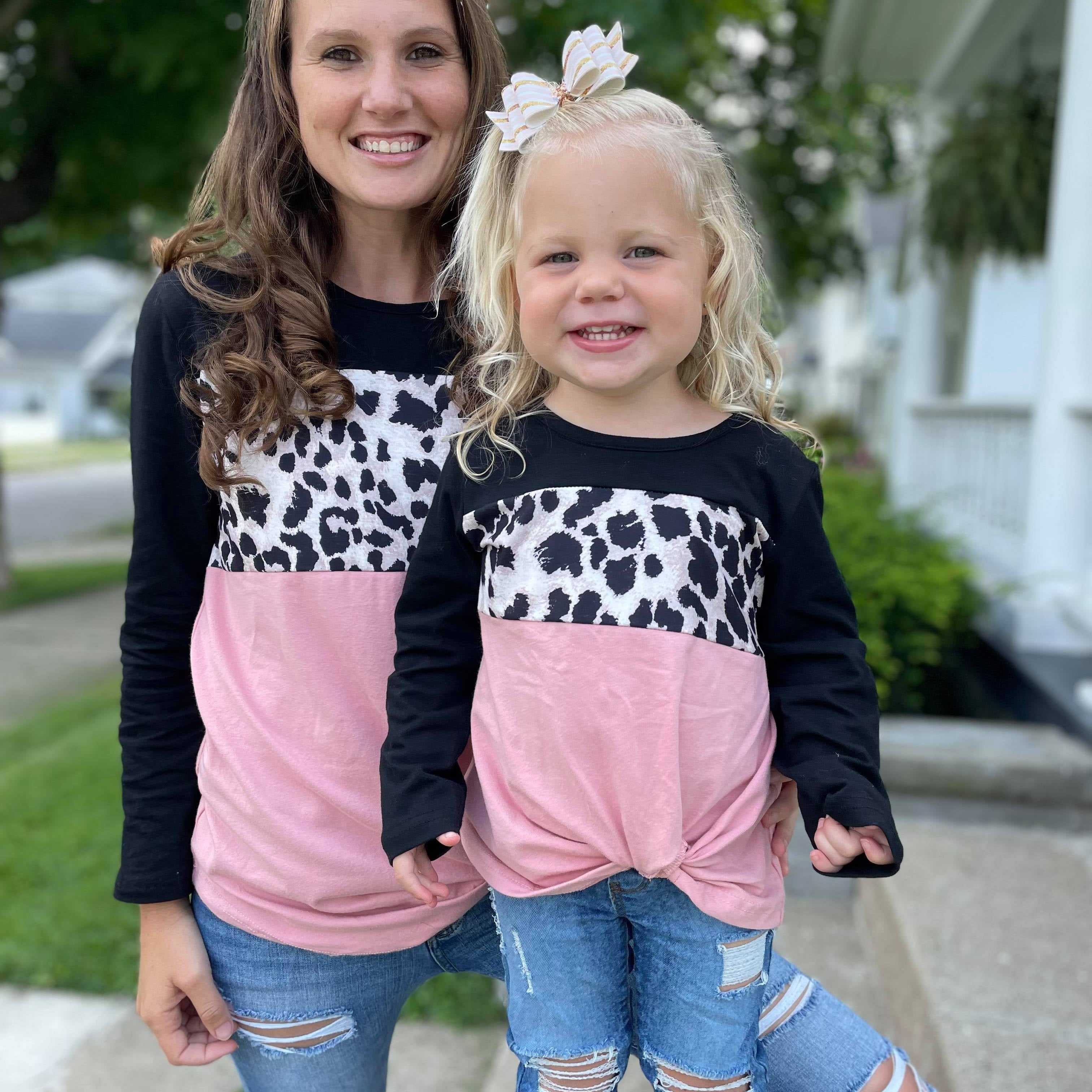 Front Knot Leopard Color Block top- Mom & Me - Kids  A Touch of Magnolia Boutique   