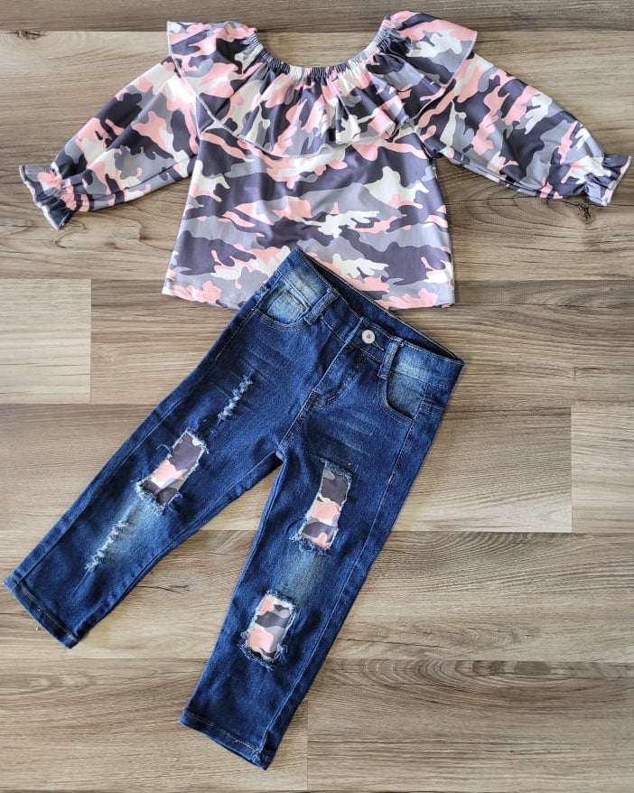 Pink Camo Distressed Denim Set A Touch of Magnolia Boutique