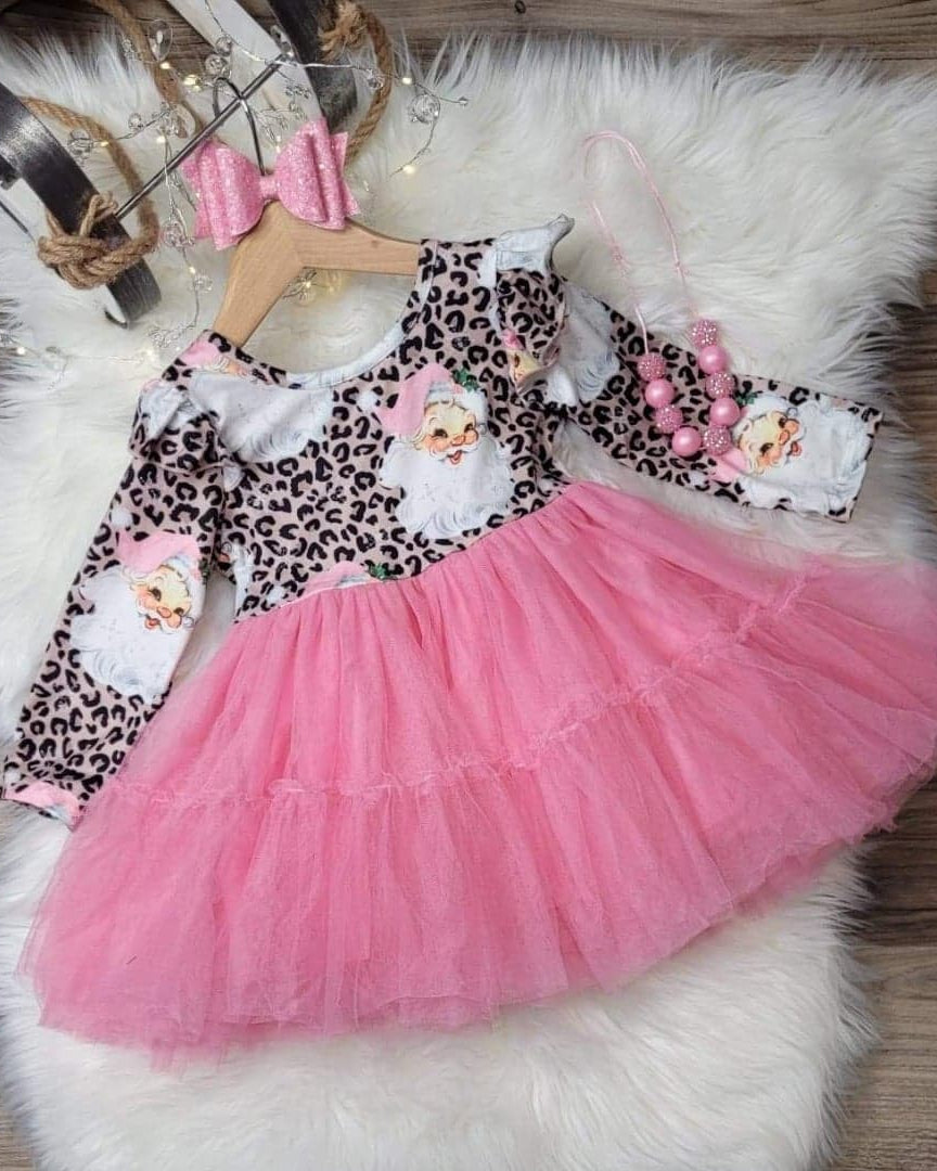 Leopard Pink Santa Tulle Dress (sizes 5t, and 10/12 available)  A Touch of Magnolia Boutique   