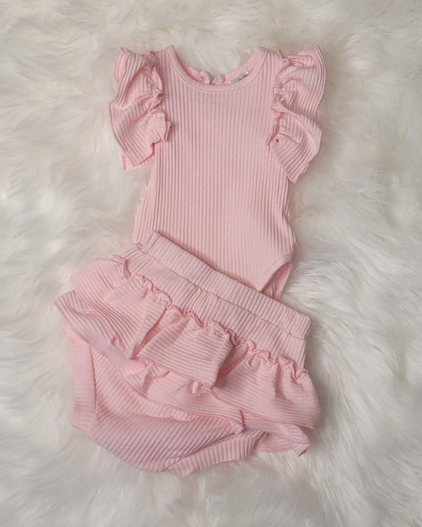 Baby Girl Ribbed Flutter Sleeve Bubble Set  A Touch of Magnolia Boutique   
