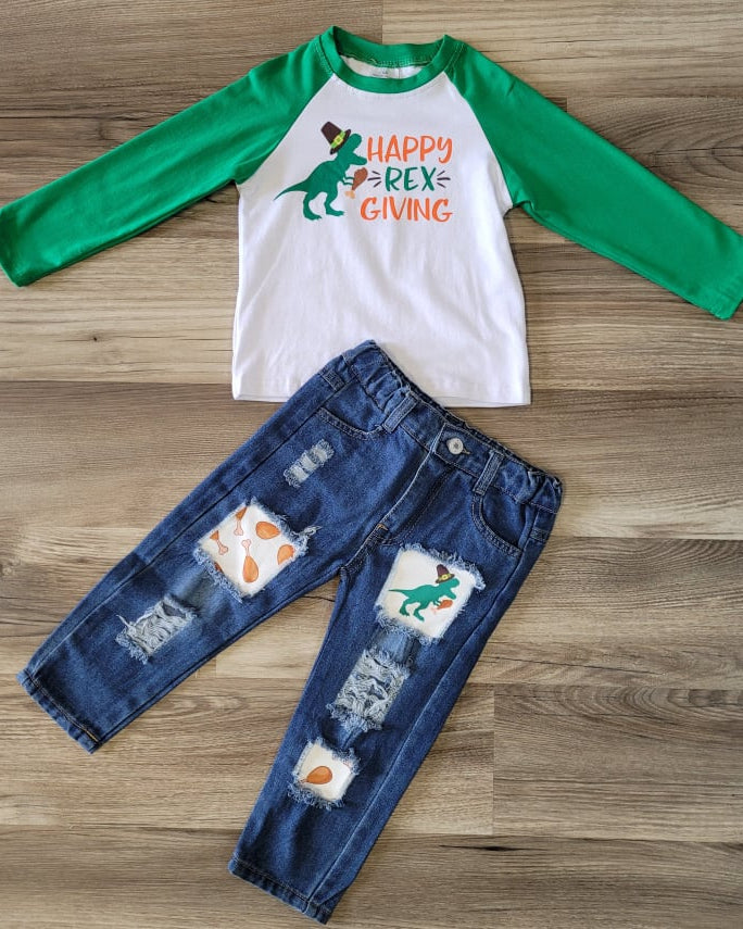 Boys Happy Rex Giving Distressed Denim Set A Touch of Magnolia Boutique