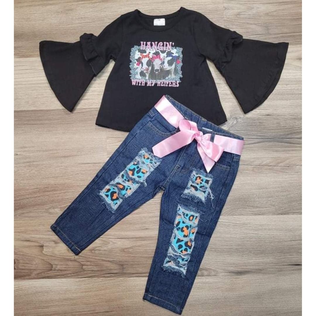 Hanging With My Heifers Cheetah Distressed Denim Set A Touch of Magnolia Boutique
