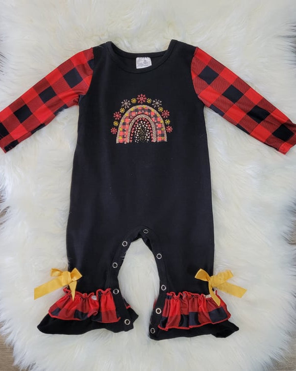 Snowflake Buffalo Plaid Rainbow Romper A Touch of Magnolia Boutique
