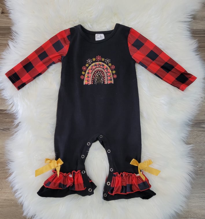 Snowflake Buffalo Plaid Rainbow Romper A Touch of Magnolia Boutique