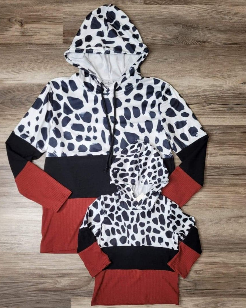 Mom & Me Snow Leopard Ribbed Color Block Hooded Top- Adult  A Touch of Magnolia Boutique   
