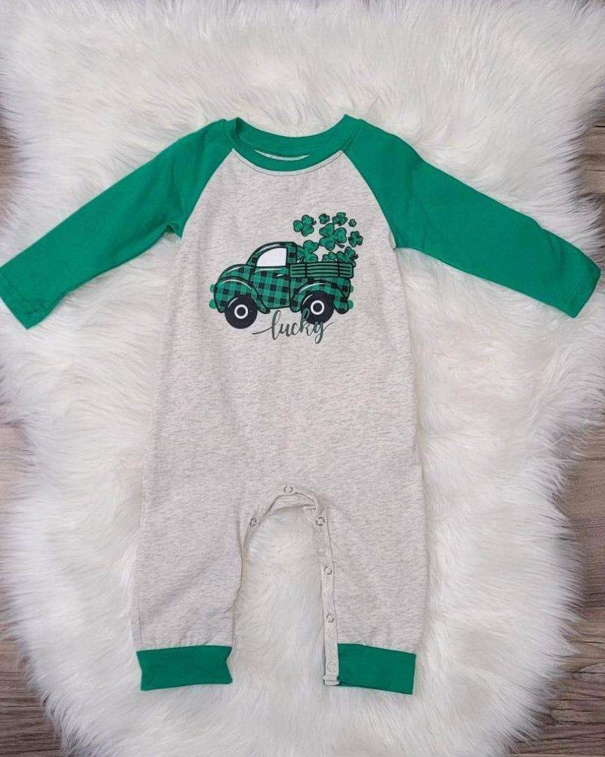 St. Patty's Green Plaid Truck Romper A Touch of Magnolia Boutique