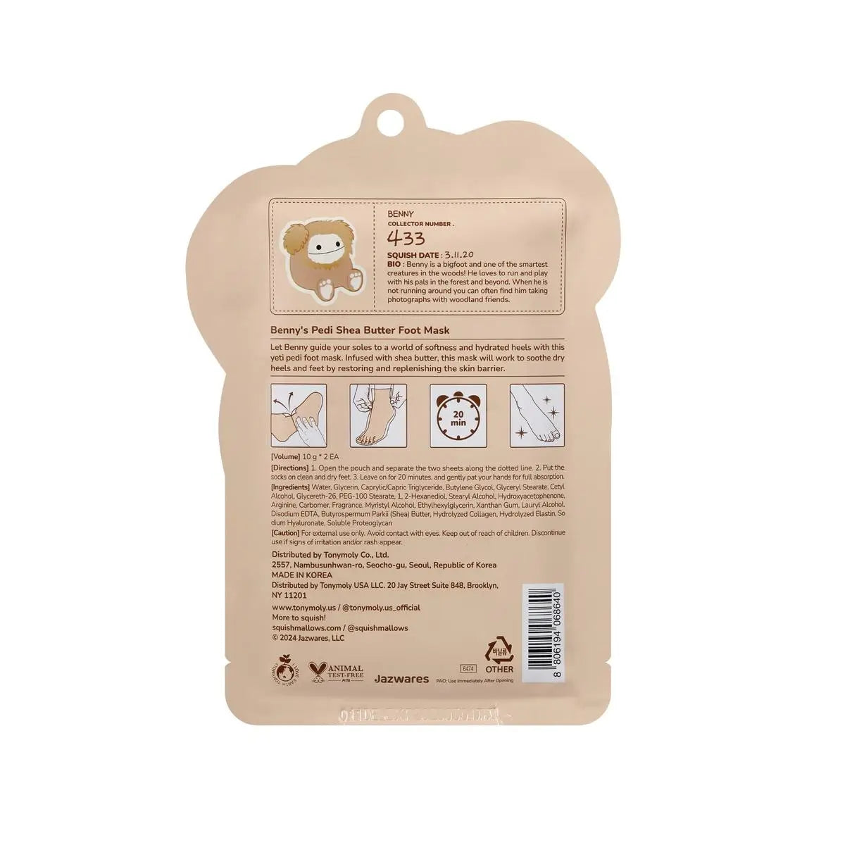 Squishmallows X TONYMOLY Benny's Pedi Foot Mask A Touch of Magnolia Boutique