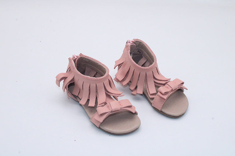 Mae Fringe Open Toe Sandals-Textured Pink Leather A Touch of Magnolia Boutique