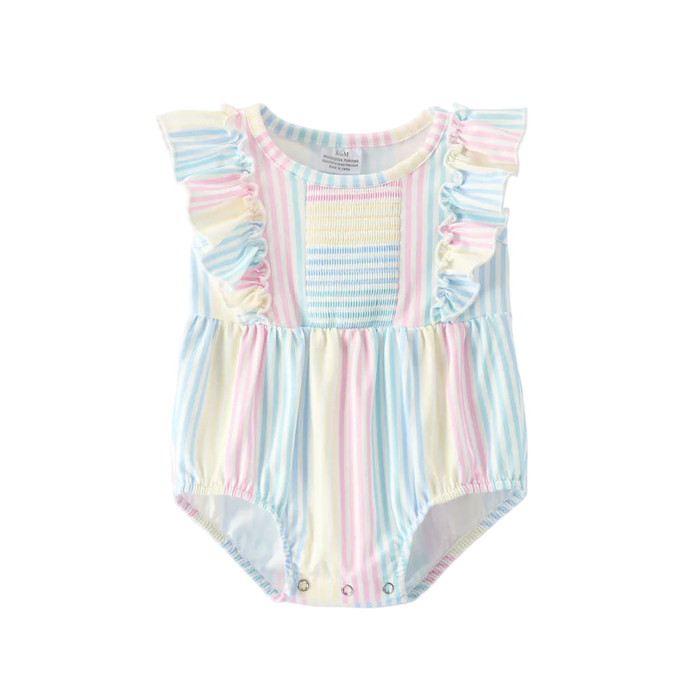 Baby Girl Striped Ruffle Smocked Romper A Touch of Magnolia Boutique