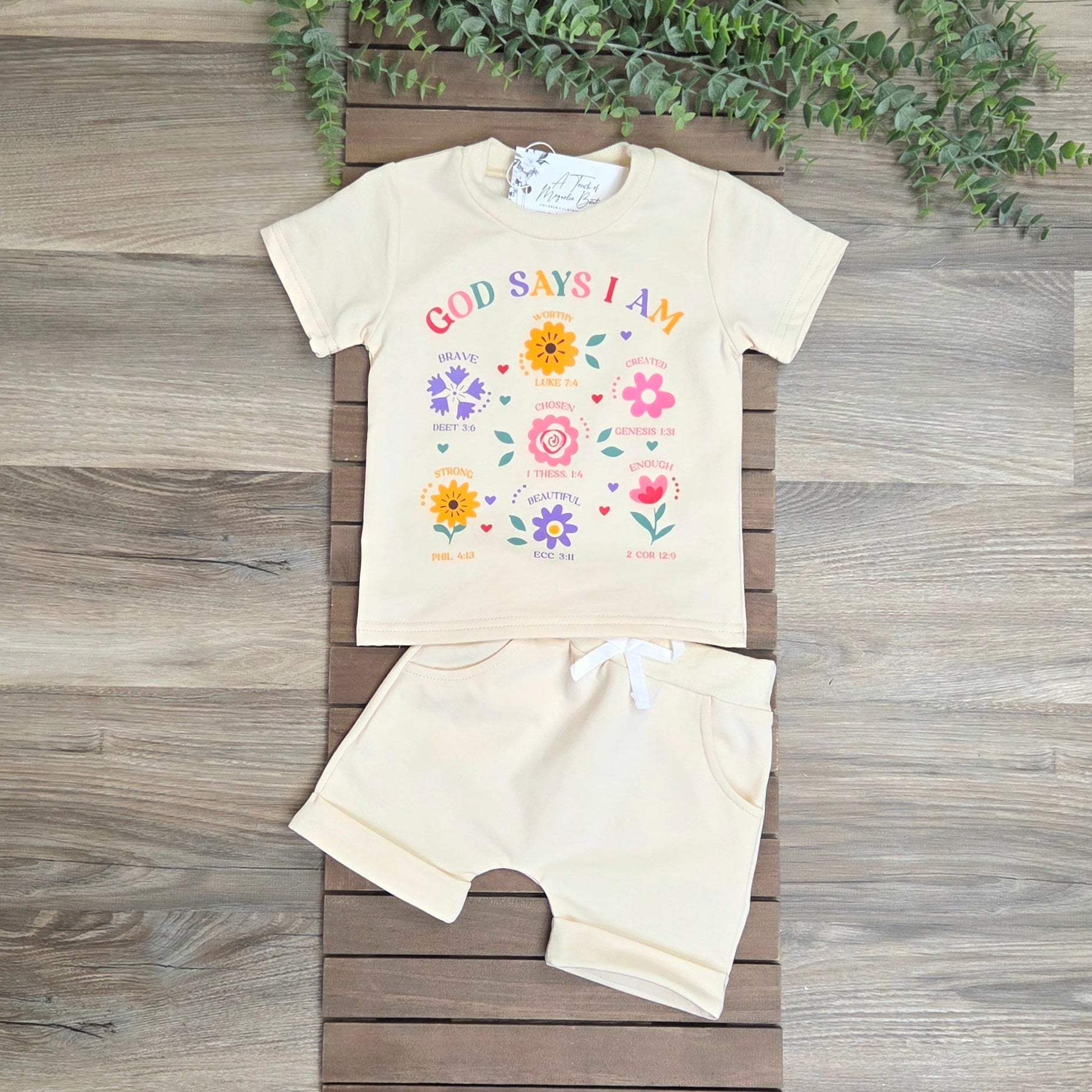 Floral God Says I AM Top with Shorts Set A Touch of Magnolia Boutique