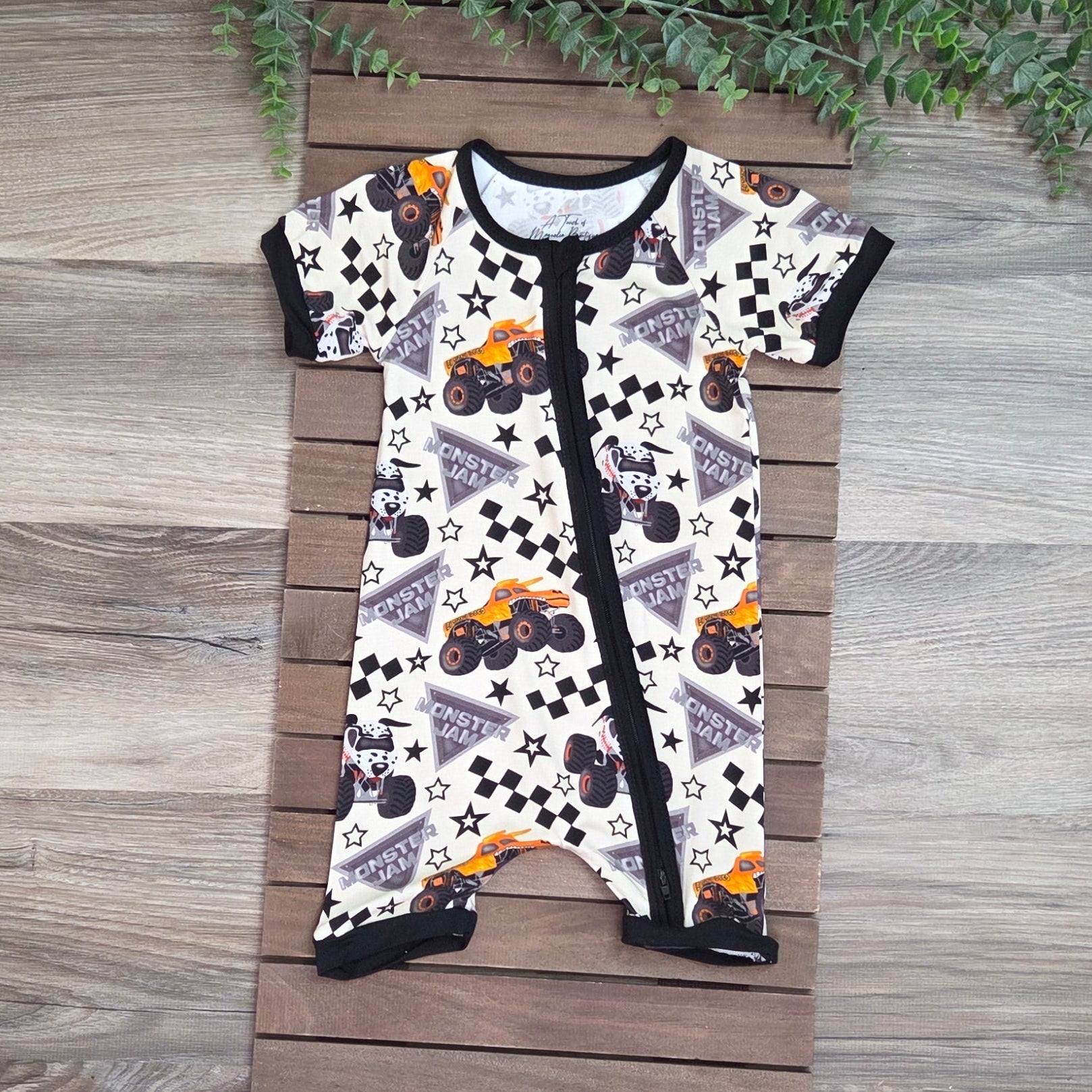 Bamboo Monster Truck Baby Zippie Shorts Romper/Sleeper A Touch of Magnolia Boutique