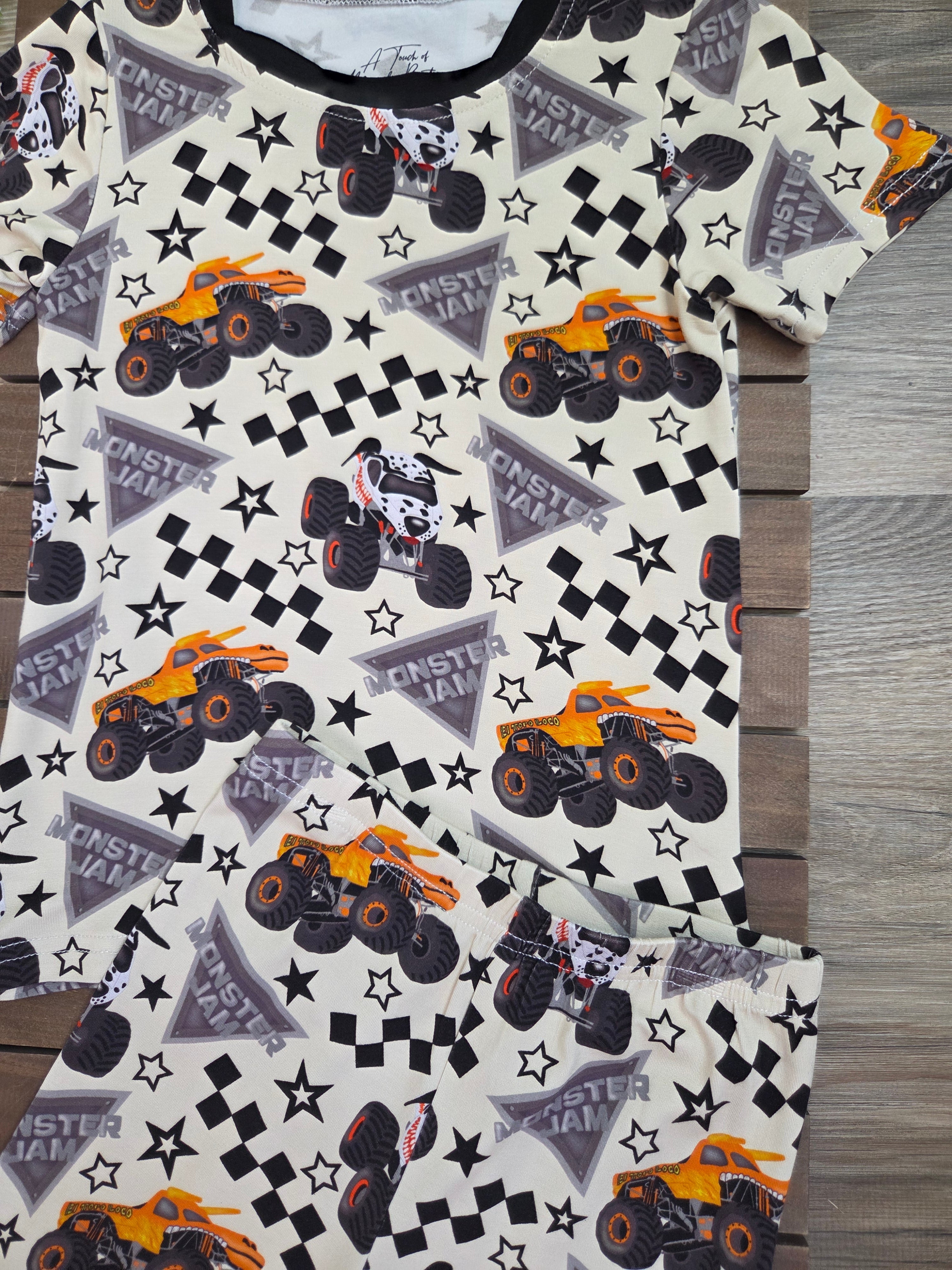 Bamboo Monster Trucks Shorts Set Pajamas A Touch of Magnolia Boutique