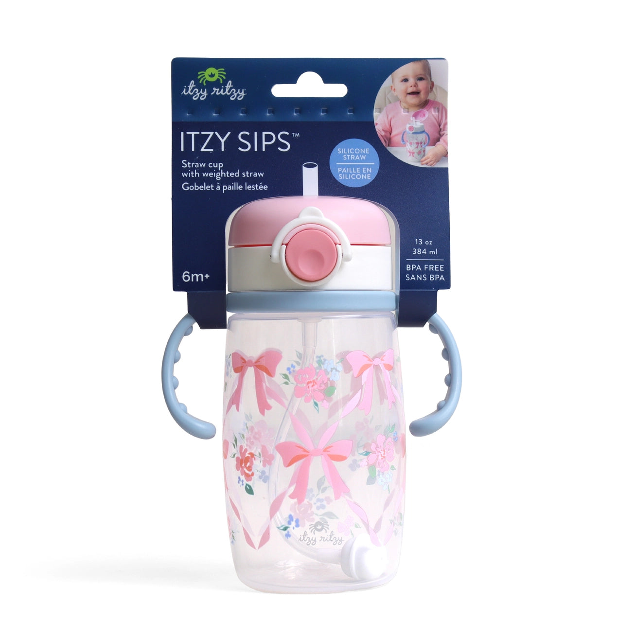 Itzy Sips™ -Ribbons and Roses- Straw Cup with Snap-Close Lid A Touch of Magnolia Boutique