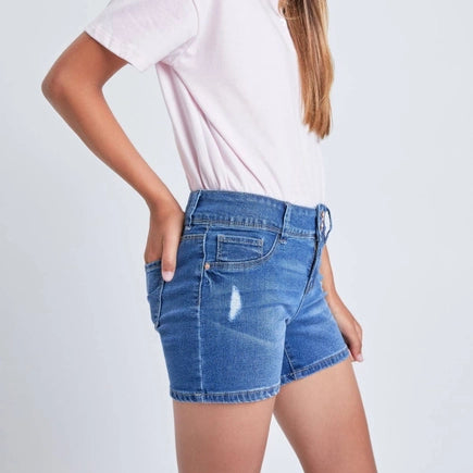 Girls 2-Button Regular Hem Shorts Ripped Medium Wash YMI Tween (7-14) A Touch of Magnolia Boutique