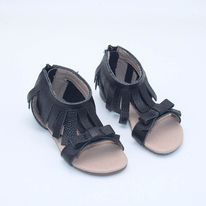 Mae Fringe Open Toe Sandals-Textured Black Leather  A Touch of Magnolia Boutique   