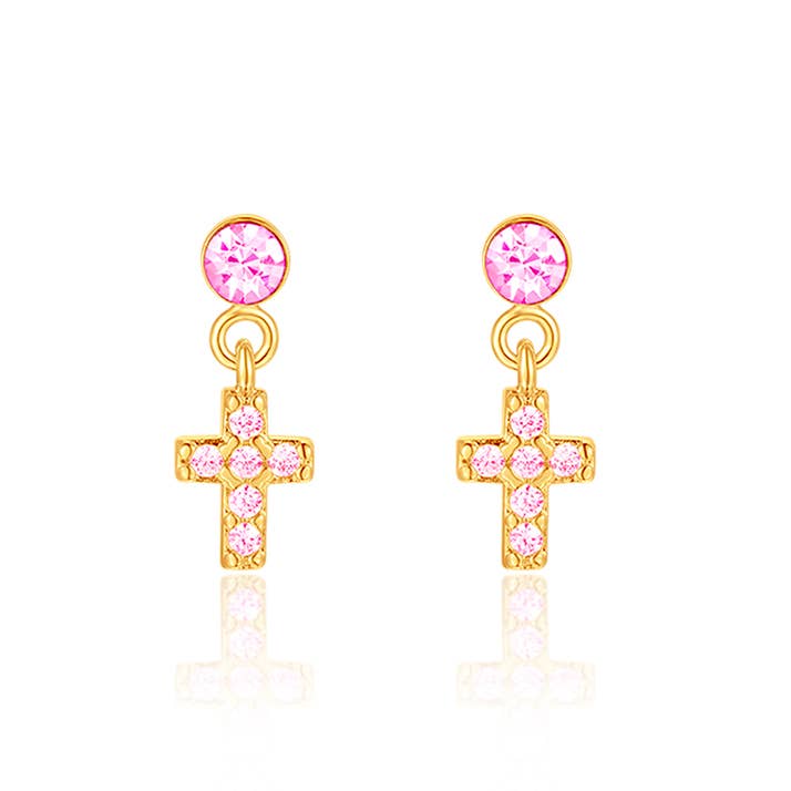Little Luxe Drop Earrings | Cross with Pink Cubic A Touch of Magnolia Boutique