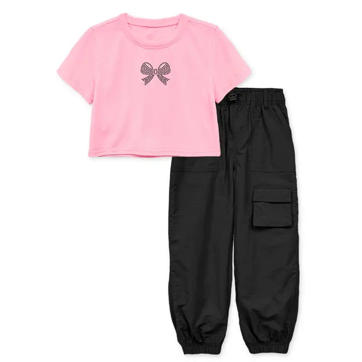 Girl's 2 Pc Top & Pant Set w/ Bow Rhinestone Tween Line A Touch of Magnolia Boutique