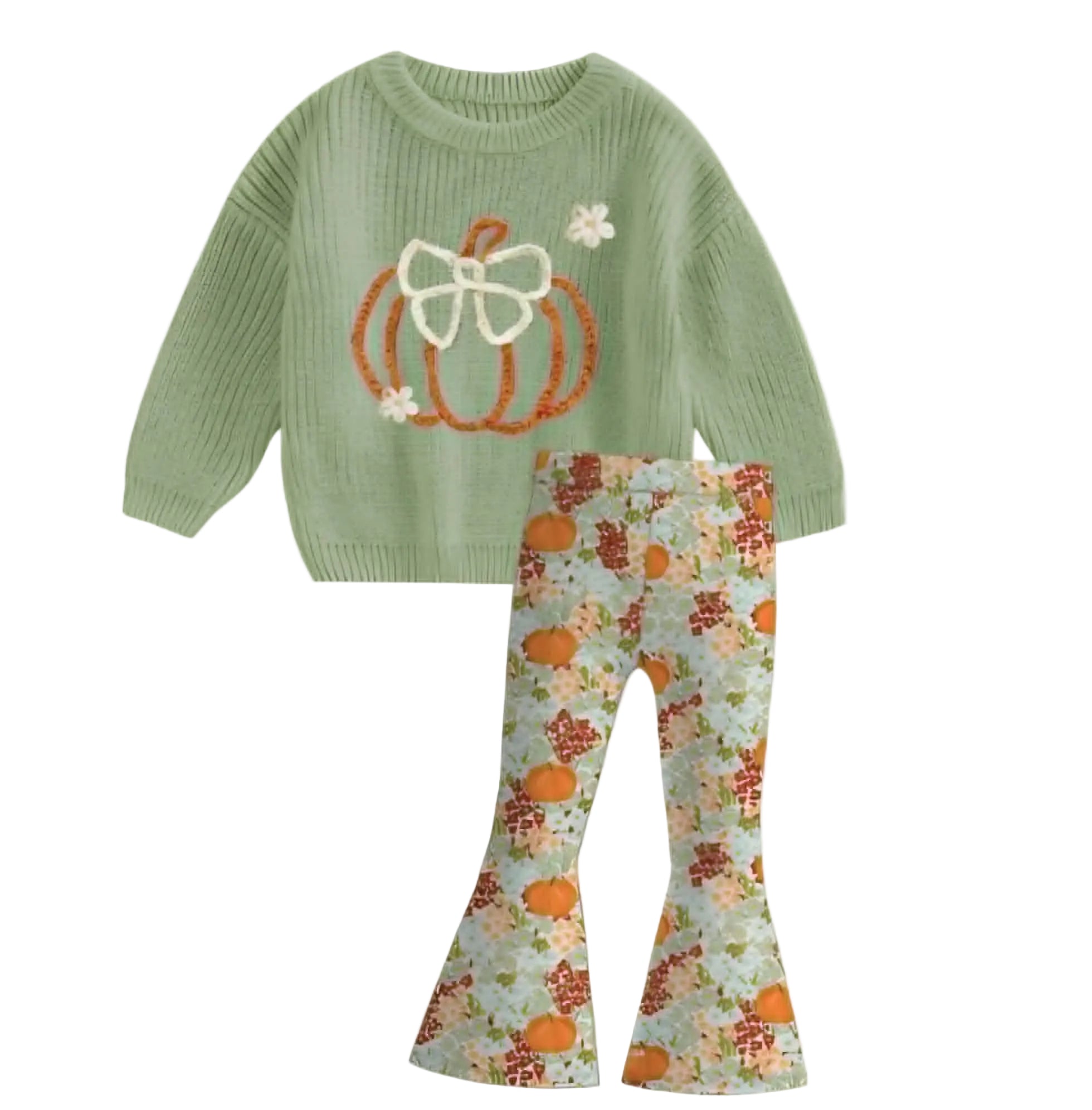 Pumpkin Patch Bow Sweater & Flare Pants Set A Touch of Magnolia Boutique