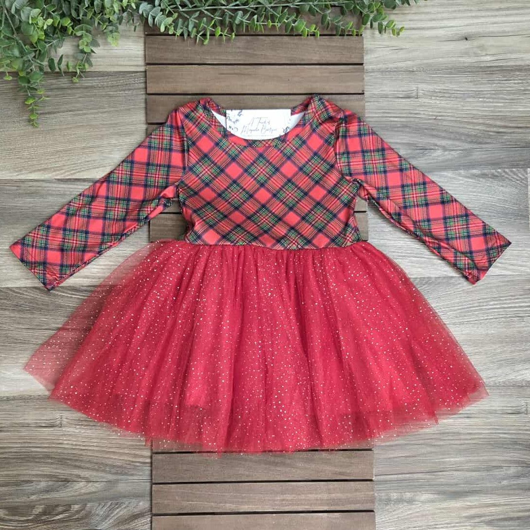 Christmas Plaid Red Sparkling Tulle Dress A Touch of Magnolia Boutique